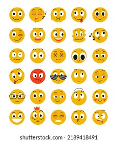 Vector set of cute emoticons isolated on white background. Vector flat illustration.