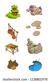 vector set of cute flat Objects and household items of ancient people