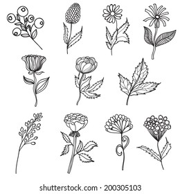 Vector set with cute flowers; can be used for decoration of cards or web pages