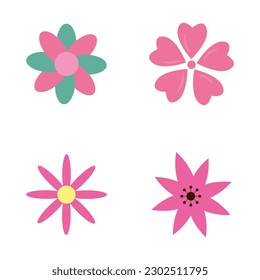 Vector set of cute flowers decoration on white background