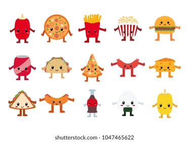 Vector Set Of Cute Food Characters Isolated On White Background