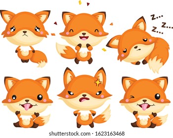 A Vector Set of Cute Fox Expressing its happiness, sadness, anger, and other emotions
