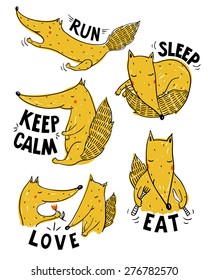 vector set of cute foxes in different situations