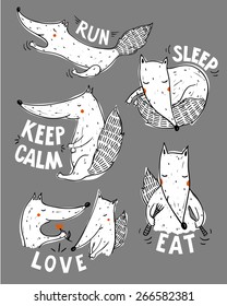 vector set of cute foxes and their rules of life