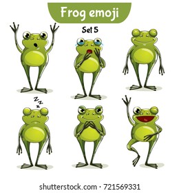 Vector set of cute frog characters. Set 5