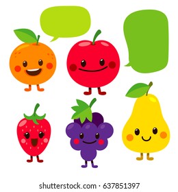 Vector Set of Cute Fruit Characters isolated on White Background