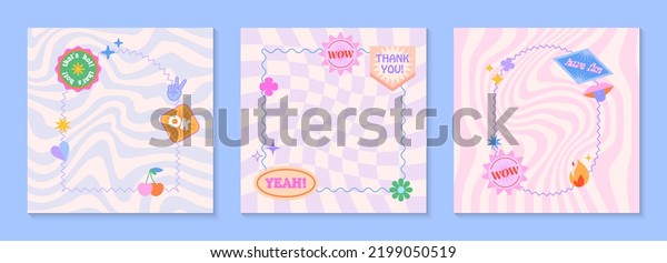 Vector Set Cute Fun Templates Framespatchesstickers Stock Vector ...