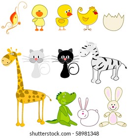 Vector set of cute and funny animals
