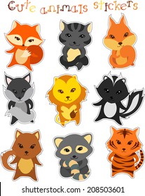 Vector set of cute funny cartoon animals isolated on white