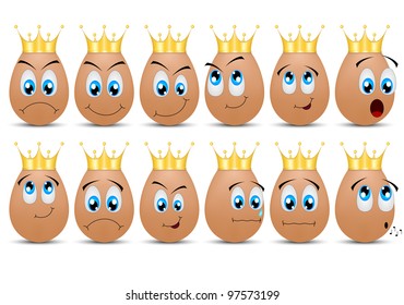 vector set of cute funny easter eggs in crowns