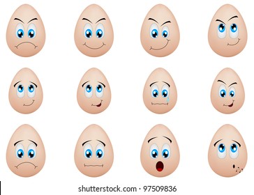 vector set of cute and funny eggs with different emotions, dedicated to Happy Easter Day