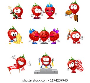 vector set of cute funny strawberry