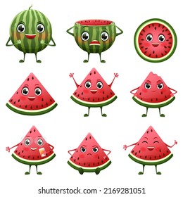 Vector set of cute and funny watermelons