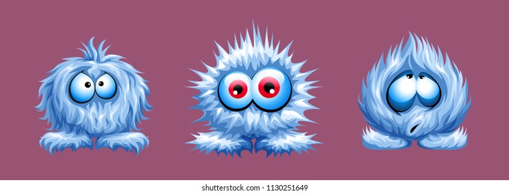 vector set of cute fuzzy animal shaggy blue