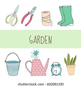Vector set of cute garden