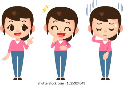 Vector set of cute girl character in different actions isolated on white background