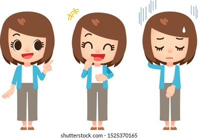 Vector set of cute girl character in different actions isolated on white background