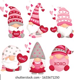 A Vector Set of Cute Gnome Holding Love Pillow for Celebrating Valentine’s Day