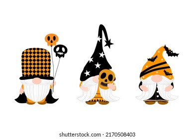 Vector - Set cute Gnome on Halloween clothes concept. Clip art. Bundle. Can be use for print, paper, sticker, card, web, poster, banner.