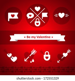 Vector set of cute graphic design elements to Valentine's day on red background