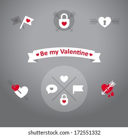 Vector set of cute graphic design elements to Valentine's day on gray background