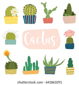 Vector set of cute green cactus