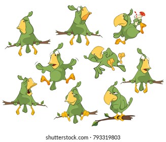 Vector Set of Cute Green Parrots for you Design.