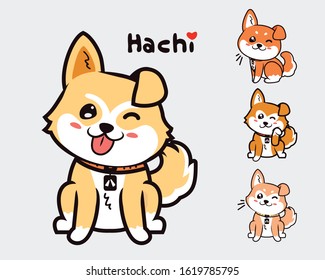 vector set cute hachiko dog