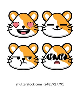 Vector set of cute hamster emoji faces with various expressions. Isolated on white background