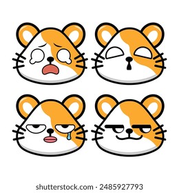 Vector set of cute hamster emoji faces with various expressions. Isolated on white background