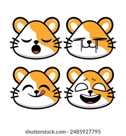 Vector set of cute hamster emoji faces with various expressions. Isolated on white background