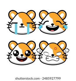 Vector set of cute hamster emoji faces with various expressions. Isolated on white background