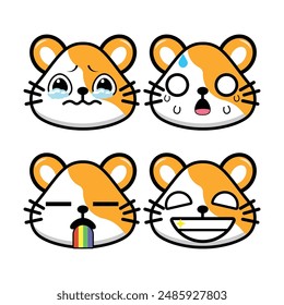 Vector set of cute hamster emoji faces with various expressions. Isolated on white background