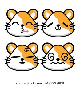 Vector set of cute hamster emoji faces with various expressions. Isolated on white background