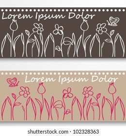 Vector set of cute hand drawn style spring meadows illustration