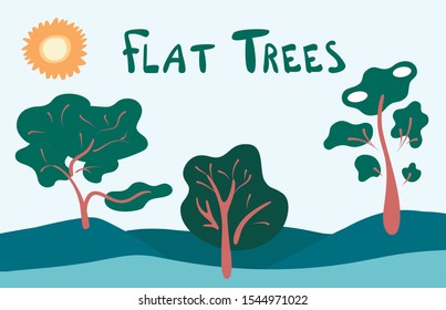 Vector set of cute hand drawn trees. Collection of trees.