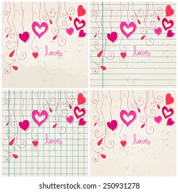 Vector set of cute hand drawn style floral romantic Valentine's Day background