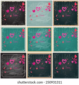 Vector set of cute hand drawn style floral romantic Valentine's Day background