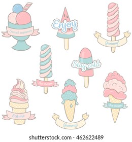 vector set of cute hand drawn ice creams with text places 