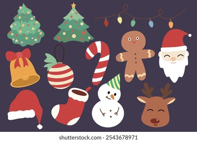vector set of cute handdrawn christmas