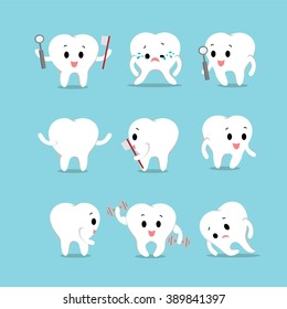 Vector set of Cute healthy white teeth action for Health care
