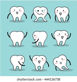 Vector set of Cute healthy white teeth action for Health care 