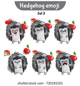 Vector set of cute hedgehog characters. Set 3