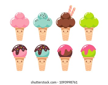 Vector set of cute ice cream characters