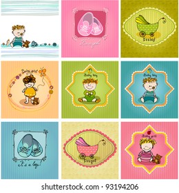 vector set of cute illustrated doodle Baby arrival cards