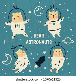 vector set of cute illustration of astronaut bears