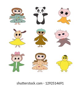 Vector set of Cute Isolated kawaii animals