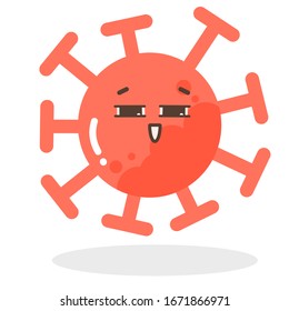 Conjunto vectorial de emoticonos rojos de caricatura cara covid-19, insulto emotiji o cara de asombro del virus corona, personajes de caricatura del virus Corona - polvo flotando aislado en fondo blanco 