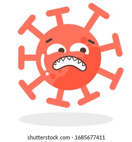 Vektorillustration Set von süßen kawaii Cartoons rote Emoticons Gesicht covid19, Emoji Angst Gesicht mit gebratenen Zähnen des Corona-Virus, Emotion Cartoon-Figuren - Staub schwimmen einzeln auf weißem Hintergrund