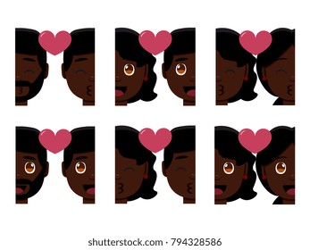 Vector set cute kawaii couple emojis  colorful isolated
